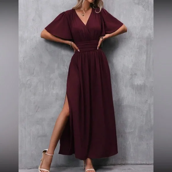 Boho butterfly sleeve slit thigh maxi dress